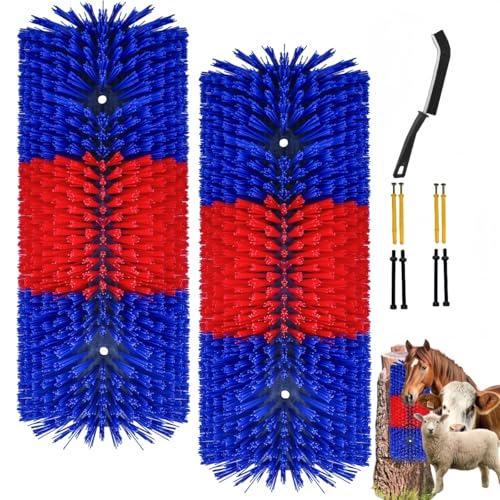 2PCS Livestock Scratching Brush,Goat Scratcher Brush Post with Cleaning Tool, Grooming and Massage Brushes for Donkeys Horse Sheep Cow scratchers, Animals Back Scratching Itch - color: Blue