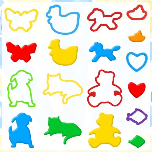 Dough Play Tools Set for Kids, 32 PCS Dough Accessories with Animal Molds and Shaped Cutters, Plastic Cutters Toys for Toddlers, Mixed Colors and Random Colors
