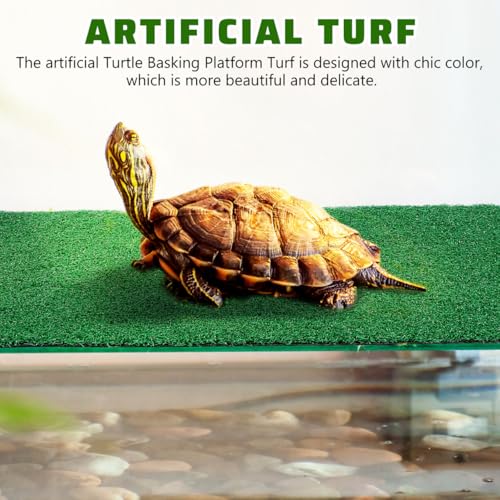 BESPORTBLE Turtle Basking Platform Turf - Reptile Carpet Artificial Grass Mat for Fish Tank Decoration, Simulated Turtle Turf Green Grass Carpet for Climbing and Basking, Aquarium Decor 19.7X9.8 Inch