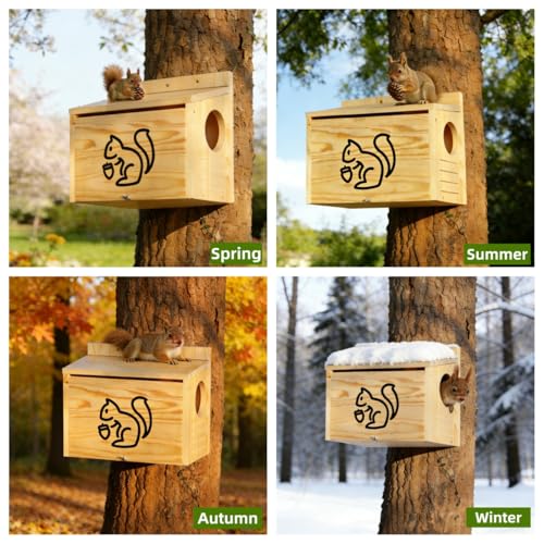 Widened Medium Wooden Squirrel House for Outside | Squirrel Nesting Box, Squirrel Boxes for Outside，Outside Nesting, Chipmunk Houses, Easy Assembly - size: Medium
