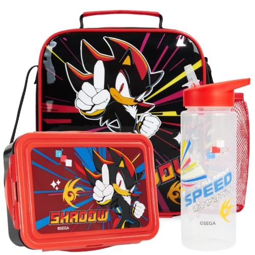 Get Trend Shadow the Hedgehog Boys Lunch Box 3Pc Set | Kids Insulated Lunch Bag with BPA-Free Water Bottle and Bento Box, Back to School Gifts for Boys - color: Black/Red Shadow
