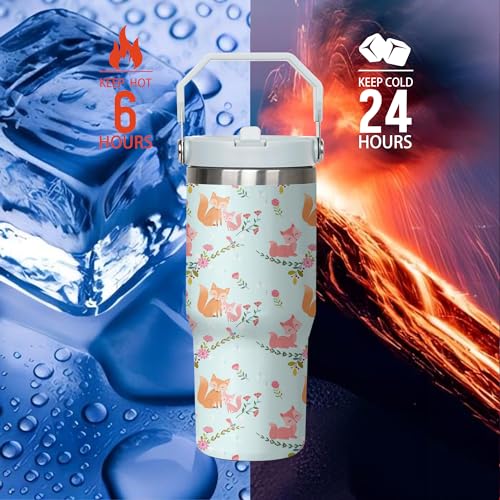 30oz Fox Tumbler with Handle and Flip Straw, Stainless Steel Insulated Cup, Travel Coffee Mug Water Bottle, Birthday Mothers Day Chritmas Gifts for Women Animal Lovers - color: Fox