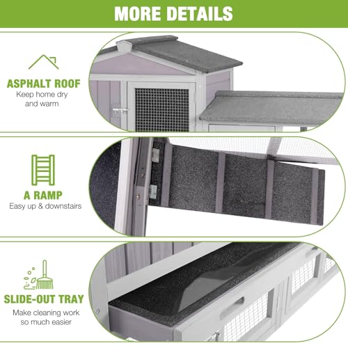 GUTINNEEN Chicken Coop Hen House with Run Outdoor Rabbit Cage Indoor Bunny Hutch with Waterproof Roof Poultry Cage,Rabbit Hutch with No Leakage Pull Out Tray (Two Sets) - color: Combination-Grey