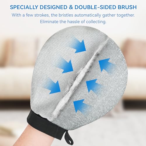Pet Hair Removal Glove for Dogs & Cats, 2-in-1 Dual-Sided Electrostatic Pet Hair Remover with Silicone Grooming Brush, Reusable for Furniture, Clothes, Couch, Carpet & Car Seat - color: Silver Blue