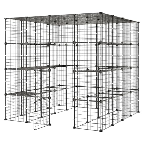VEVOR Cat Cage 4-Tier 55"x55"x55" Large DIY Cat Playpen Indoor Enclosure, Detachable Metal Wire Kennel Crate with 3 Doors & Locks, Exercise Place Ideal for 2-3 Cats, Kittens and Small Animals, Black - size: 55.0"L x 55.0"W x 55.0"H