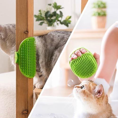 5PC pet grooming bath brush set - silicone massage brush with shampoo dispenser - suitable for dogs and cats for bathing, removing loose hair, and oral cleaning (green) - color: green