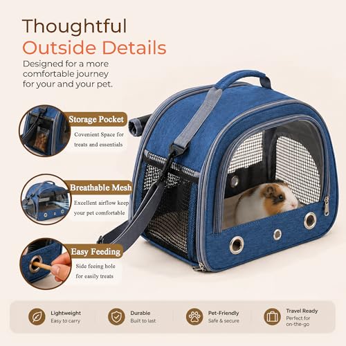 Small Pet Carrier with Removable Tray, Foldable Travel Bag for Rabbits, Guinea Pigs and Birds, Breathable Pet Carrier with Clear Window and Privacy Cover - color: Navy
