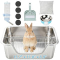 BWOGUE Stainless Steel Rabbit Litter Box with Grid, Bunny Litter Box Pan | Removable Sifting Grid, Waste Separation, Easy-Clean Small Animal Toilet Pan, Guinea Pigs, Chinchillas & Ferrets - size: S:15.7in ×11.8in × 5.9inches