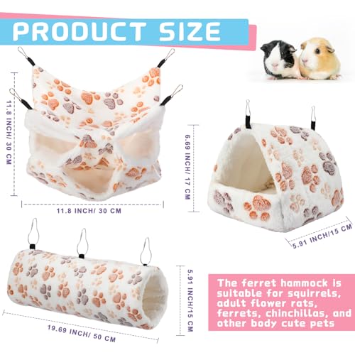 Abbylike 9 Pieces Rat Hammock 3 Tier Guinea Pig Ferret Hammocks Small Pet Hanging Tunnel Glider Toy Guinea Pig Ferret Hideout Bed Cage Accessories for Hamster(Light Brown, White, Black,Paw) - color: Light Brown, White, Black