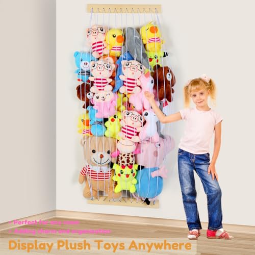 Stuffed Animal Storage Hammock Wooden Plush Toy Organizer for Kids Room Décor, Playroom Nursury Plush Toys Storage Caddy, Decoration Wall Hanging Stuffed Animal Net or Hammock Corner - color: White