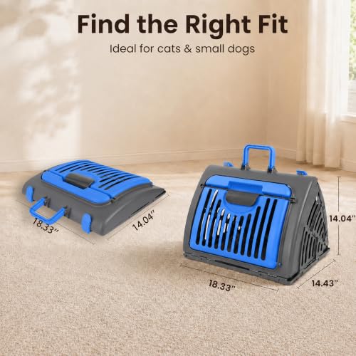 Foldable Portable Pet Carrier, Cat Carrier with Opening Door | Hard-Sided Travel Cat Carrier for Cats & Small Pets up to 25lbs, Blue - color: Blue