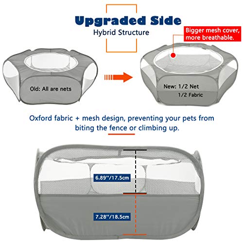 Small Animals Playpen, Waterproof Breathable Indoor, Gray | Pet Cage Tent with Zipper Cover, Portable Outdoor Exercise Yard Fence for Kitten Hamster Bunny Squirrel Guinea Pig Hedgehog - color: Gray