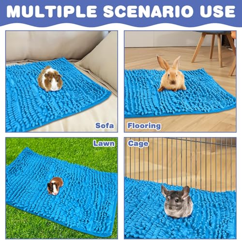 PINVNBY Guinea Pig Cage Liner Washable Fleece Pee Pads Reusable & Non-Slip Guinea Pig Bedding Rabbit Training Mat Small Animal Cage Accessories for Bunny Hamster Rat Ferret (Blue, 55" x 28")