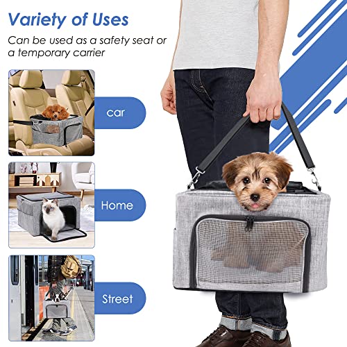 SlowTon Dog Car Seat - with Reinforced Metal Frame for Pets up to 15lbs | Safe Pet Car Seat with Safety Belt & Waterproof Pee Pad & Top Cover, Portable Collapsible Puppy Carrier Bag for Small Dogs