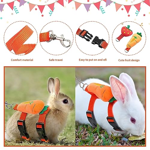 4 Sets Adjustable Bunny Rabbit Harness and Leash Set Small Pet Cute Vest Harness Leash Ferret Harness Guinea Pig Harness Ferret Leash with Decorations for Bunny Kitten Puppy, Small Pets