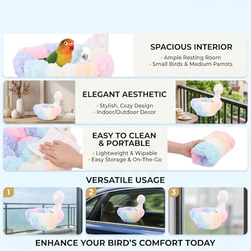 Bird House for Parrots Large Size Plush Cotton Hammock Cave with 4 Suction Cups Winter Warmth Insulation for Drafty Cages Comfortable Sleep Solution Prevents Escape in Cold Months