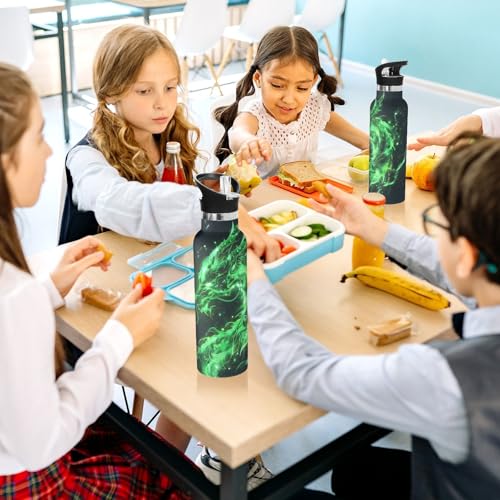 Green Glowing Dragon Insulated Water Bottle with Straw Lid,Vacuum Stainless Steel Mug Leakproof Tumbler Flask Kids Water Bottle for Sports Travel School,20oz - color: Green Glowing Dragon