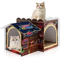 Lineshading 2 Story Cardboard Cat House with Scratcher Pad, Multi Level Durable Cat Scratcher House for Small Kitten Bunny Rabbit Animals Christmas Birthday Gift(17x12x10,Bar) - style: Bar