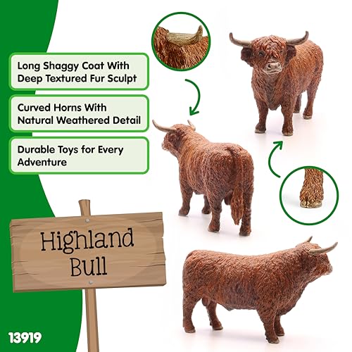 Schleich Farm World Realistic Highland Bull Cow Animal Figurine - Highly Detailed and Durable Farm Animal Toy, Fun and Educational Play for Boys and Girls, Gift for Kids Ages 3+ - style: Highland Bull
