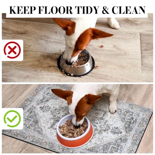Dog Food Mats for Floors Absorbent, Pet Cat Food Mat - Non Slip Dog Bowl Mats for Food and Water, Eco-Friendly Boho Dog Placemats Feeding Mat Pet Supplies - color: Grey, size: S(12"×20")
