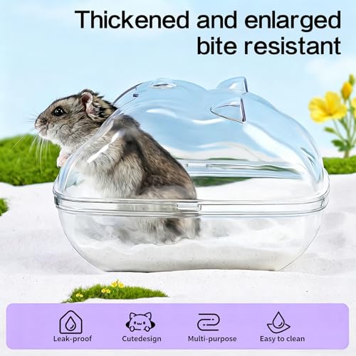 Hamster Bathtub,Sand Bath Container,Mouse dig Box,Splash Proof Hamsters Sand Box Bathroom,Transparent House sandbath for Hamsters,Hamster Toilet Small Animal Habitat Décor(M 5.7 * 4 * 4inches)
