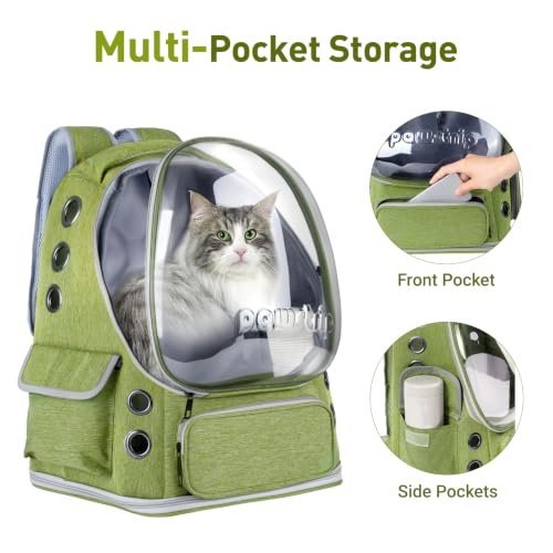 Cat Backpack Carrier Clear Bubble Window for Cats & Small Dogs up to 15 lb | Large Space Breathable Foldable Pet Carrier Airline Approved, Mesh Entry Safety Tether Washable Pad, Travel Hiking Outdoor - color: Green