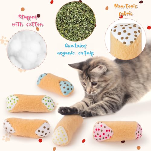 MALLMALL6 Catnip Toys for Cat - 5Pcs Cannoli Crinkle Paper Sound Catmint Toy Gift for Indoor Kitten, Teething Chew Kick Interactive Kitty Supplies, Soft Italian Dessert Pet Present for Kitten Lover - style: Cannoli（with Crinkle Paper）