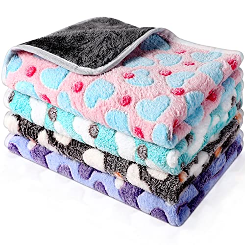 Reginary 4 Pcs Waterproof Guinea Pig Blankets Washable Small Animal Fleece Bedding Absorbent Guinea Pig Cage Liners Reusable Training Pee Pad Pet Sleep Mat for Hamster(Heart Pattern,24 x 47 Inch) - size: 24 x 47 Inch