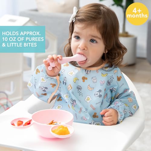 Bumkins Disney Baby Bowl, Silicone Feeding Set with Suction for Baby and Toddler, Includes Spoon and Lid, Essentials for Baby Led Weaning,for Babies 4 Months, Minnie Mouse Light Pink - color: C6 Minnie Mouse LPnk, style: Disney