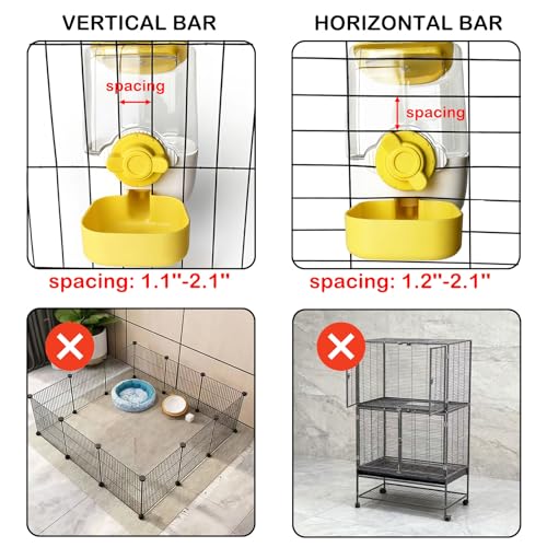 Rabbit Water Bottle, 34oz Pet Hanging Water Dispenser, Cat Water Feeder for Small Animal Ferret Guinea Pig Chinchilla Small Dog Cage Grid Spacing 1.2''-2.1''(Yellow) - color: Yellow