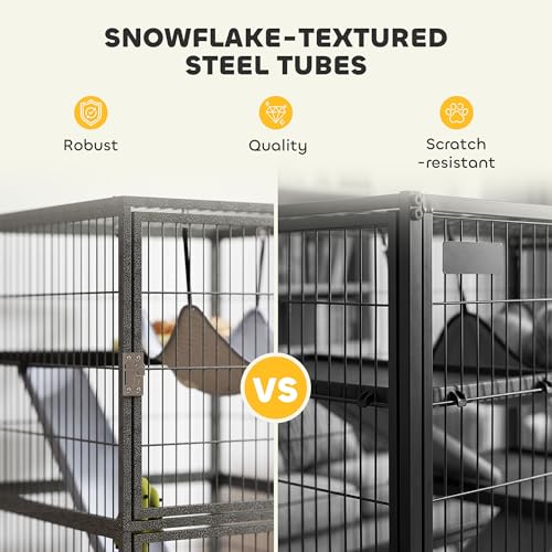 PawHut 45 Inch Small Animal Cage, 4-Tier Rolling Ferret Chinchilla Rabbit Cage with 6 Inch Deep Slide-Out Tray, Platforms, Hammock, for Bunnies, Ferrets, Chinchillas, Squirrels, Gray | Ferret Chinchilla Rabbit Cage, 6 Inch Deep Slide-Out Tray, Platforms,