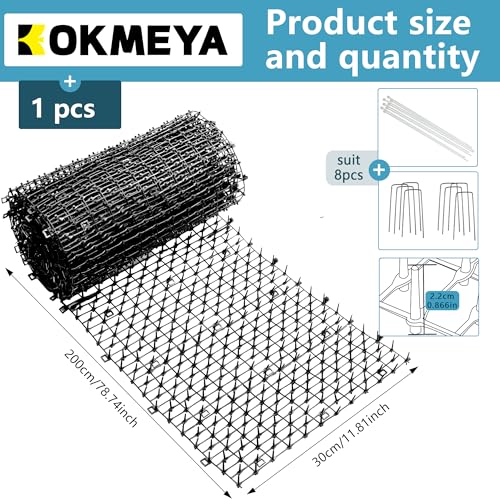 Pet Mat, Black, 6.5 feet with 8 Ground Stakes 8 Zip Tie, Cat Mat with Gentle Spikes for Garden/Backyard, Dog and Raccoon Mat, 78.74 inches x 11 inches. - color: Charcoal