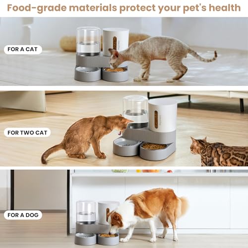 2 Pack Automatic Cat Feeder Stainless Steel Water Dispenser Gravity Food Feeder and Waterer Set with Pet Food Bowl for Small Medium Kitten Puppy Pets Large Capacity(Grey) - color: Grey