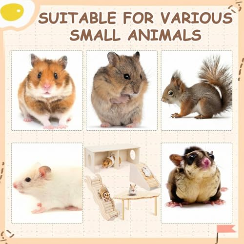 BreezeHug 4 Pcs Hamster Cage Accessories Hamster Platform Hideout Wooden Tunnel Ladder Playhouse Game Climbing Toy with Platform for Pets Dwarf Syrian Mice Degus Gerbils Squirrel(Peek) - style: Peek