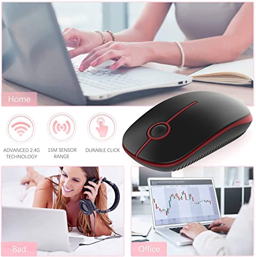 VssoPlor Wireless Mouse, 2.4G Computer Laptop Mouse, Black and Wine Red | Slim Portable Mouse, Plug & Play USB Nano Receiver, Quiet Silent Optical Mice for Notebook, PC, Laptop, Computer - color: Black and Wine Red