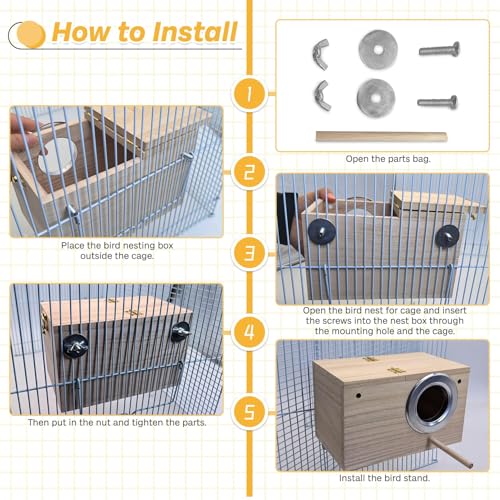 PINVNBY Parakeet Nesting Box Bird House for Cage Wood Mating Box Bird Breeding Box for Lovebirds, Cockatoo, Budgie, Finch, Canary Small and Medium Sized Birds (L:9.8 * 5.3 * 5.3 inch) - size: Wood,L: 9.8*5.3*5.3 inch