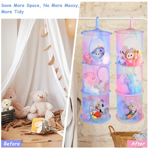 ChezMax Hanging Mesh Stuffed Animal Storage - 3 Tiers 2 Pack Large Stuffed Animal Net Organizer, Foldable Space Saver Bags Basket Organization Holder Room Bedroom Playroom Wardrobe Rainbow - color: 3 Tier - Rainbow