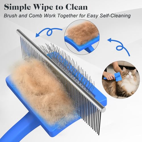 2PCS Slicker Brush for Dogs & Pet Comb,Professional Dog Grooming Brush (Goldendoodles,Poodles,Labradoodles) with Extra Long Pins to Effectively Remove Tangles, Knots and Mats (Blue, Medium) - color: Blue, size: Medium
