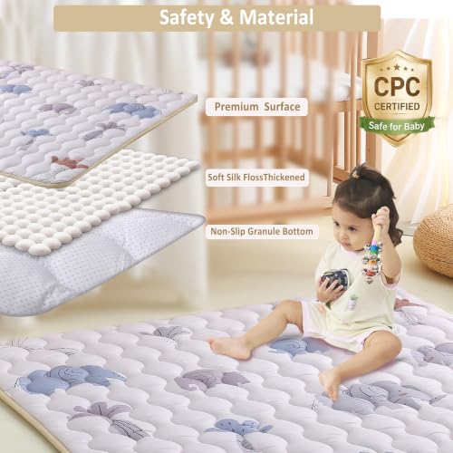 Viviland Baby Mats for Floor, 50x50 Inch Playpen Mat, Thick Playmat for Baby and Toddlers Infants, Non-Slip & Machine Washable, Gray Elephant - color: Gray Elephant, size: 50" X 50"