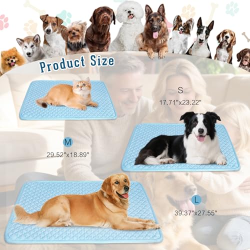 Dog Cooling Mat 2.0, Blue, Thick Long-lasting Cooling Mat for Dogs, Upgraded Self-Cooling Tech No Water, Q-Max>0.5, Chew Resistant Waterproof Fully Washable Pet Cooling Mat, Fit for Dogs & Cats - size: 29.52"Lx18.89"W