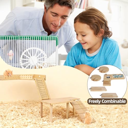 Wooden Hamster Cage Platform, Chinchilla Ledges, Activity Playground Habitat Decor, Hamster Cage Accessories for Dwarf Syrian Guinea Pigs Gerbil Rat Mice or Small Pets