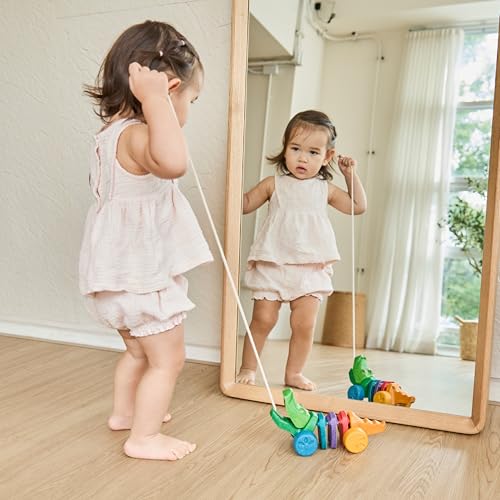 PlanToys® Rainbow Dancing Alligator Pull Toy for Toddlers | Eco-Friendly Wooden Toy with Click-Clack Sound | Walking Toy for Babies | click-clack sound, toddler pull toys, animal design, girls, boys, gross motor cause & effect learning gift idea for kids