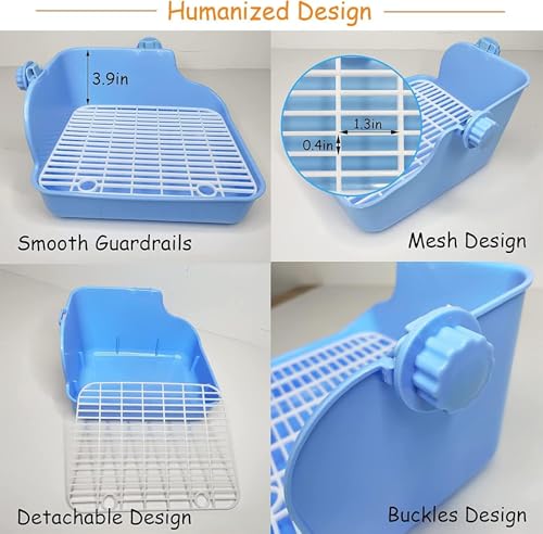 Rabbit Litter Box for Cage Bunny Corner Litter Bedding Box Small Animal Litter Pan Hanging Pet Bowls Cage Potty Trainer Pet Toilet for Rabbit Bunny Guinea Pigs Small Animals(Blue) - color: Blue, size: S: 11.02 x 8.66 x 5.9 inches (Fixed on both sides)