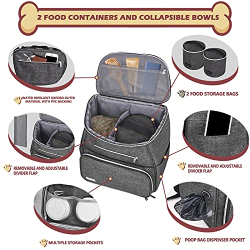 BAGLHER 丨Dog Travel Bag Backpack, Airline Approved Pet Supplies Backpack, Dog Travel Backpack with 2 Silicone Collapsible Bowls and 2 Food Baskets Grey - color: Grey