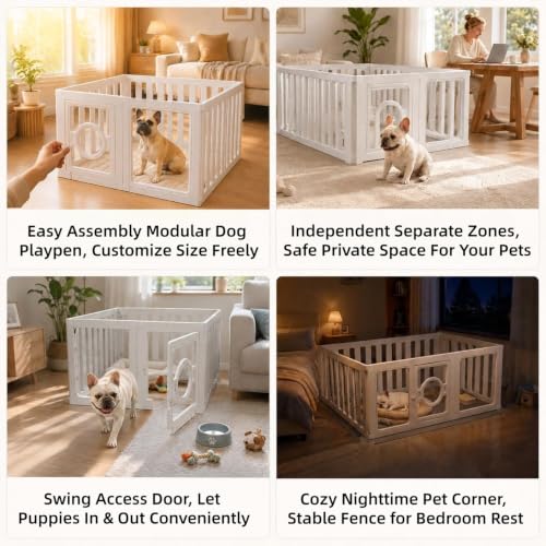 Acrylic Dog Playpen – Tool-Free 10-Panel Assembly Portable Dog Play Pen with Door, 23.6” High Pet Fence Indoor, Modern White Pet Play Pen for Dogs, Cats & Small Animals