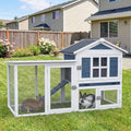 Large Outdoor Rabbit Hutch with Waterproof Asphalt Roof, 54.7” x 22.6” x 34” Wooden Bunny Cage for 2 Rabbits, Guinea Pigs & Chickens, Easy-Clean Pull-Out Tray & Anti-Rust Metal Door