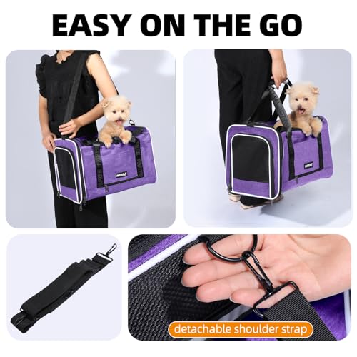 Cat Carrier for Travel, Soft-Sided, Top Loading, Privacy Curtain, to 20 lbs | Medium Pet Carry Bag Anxiety Cat, Vet Visit Car Transport Luggage Sleeve Suitcase Attachable Small Puppy Crate Kennel Purple - color: Purple