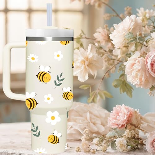 AMZUShome Bee Gifts.40oz Bee Tumbler with Handle.Bee Lover Cup Gift.Birthday Christmas Bees Tumblers Gift for Women Men. - style: Bee