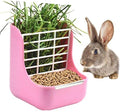 Rabbit Feeder, Hay Food Bin Feeder, Pink (Plastic), Adjustable, Removable Grass Rack, Stainless Steel Edge, for Rabbit, Guinea Pig, Chinchilla - color: Pink