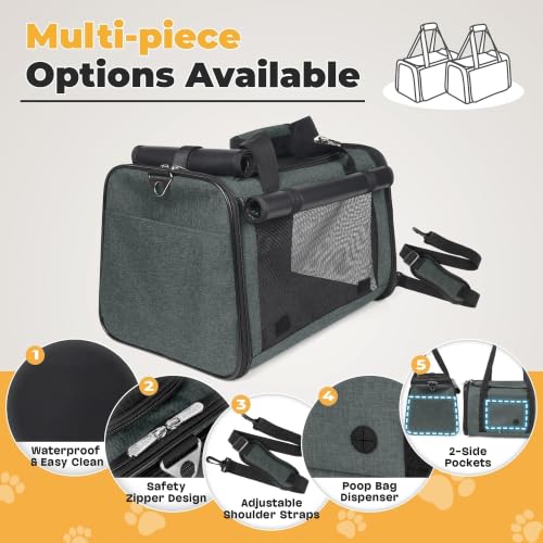 YUDODO 25lbs Cat Carrier Lightproof Soft Sided Pet Carrier for Large Cat | Airline Approved, Lightproof Breathable Design, Side Pockets, Durable Mesh, Foldable and Portable, Grey green - color: Grey green